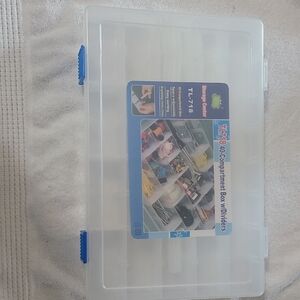 White and Blue Flat Storage Container with Clip Latches